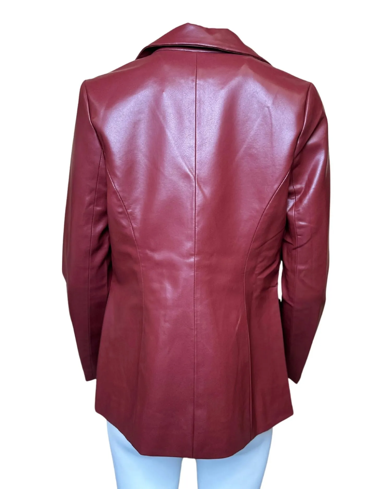 Faux Leather Blazer In Red