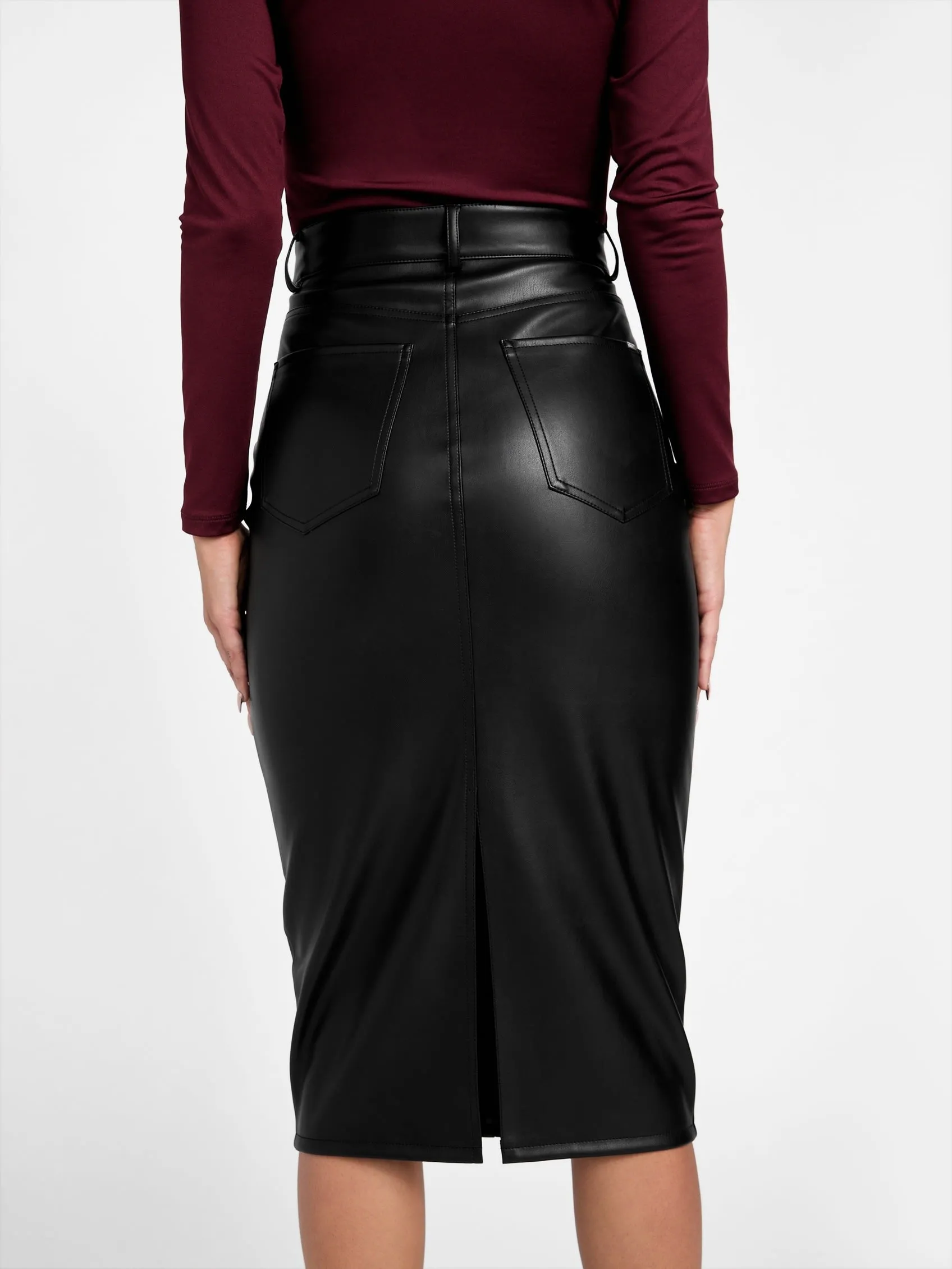 Faux-Leather Midi Skirt