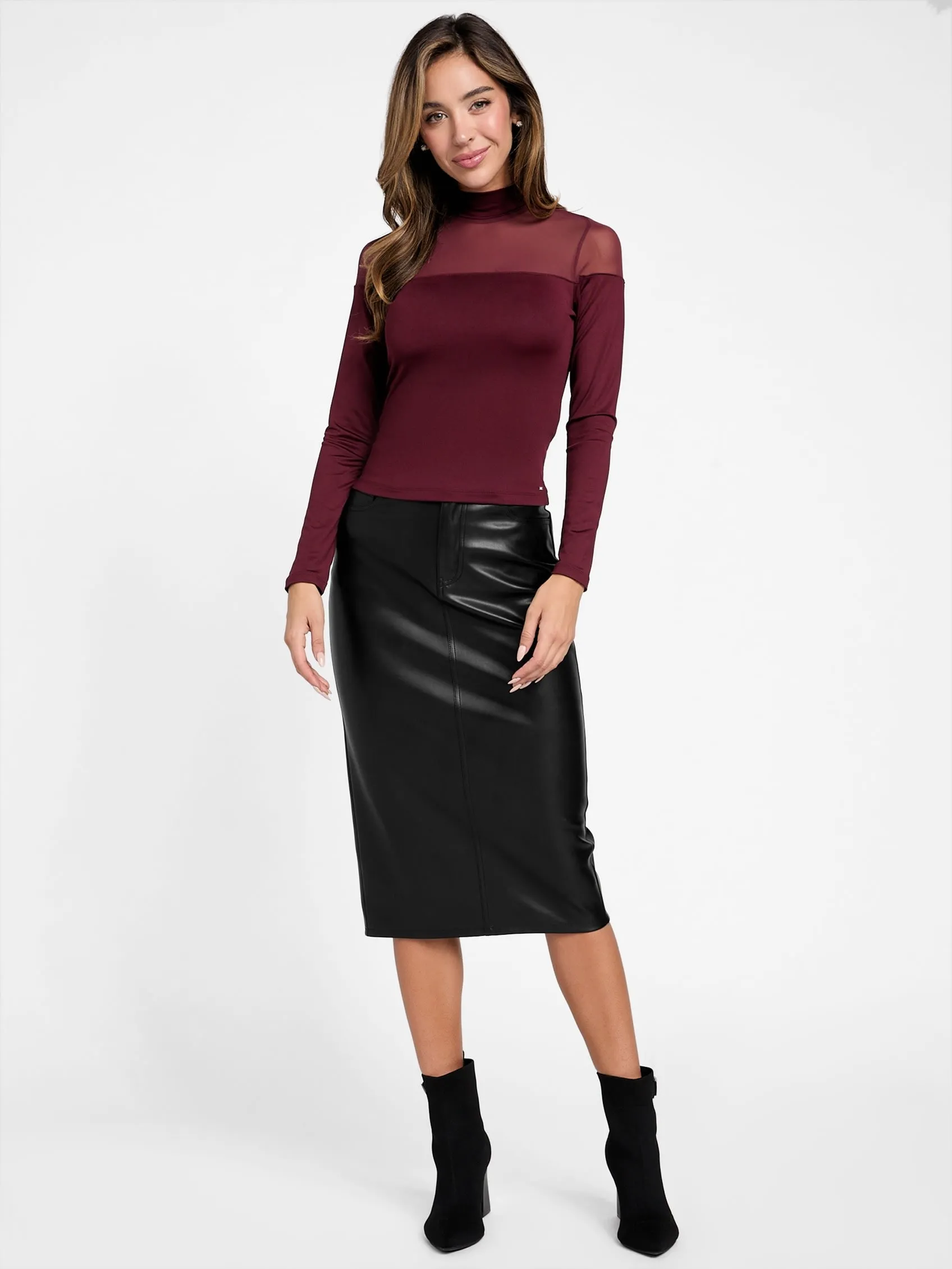 Faux-Leather Midi Skirt