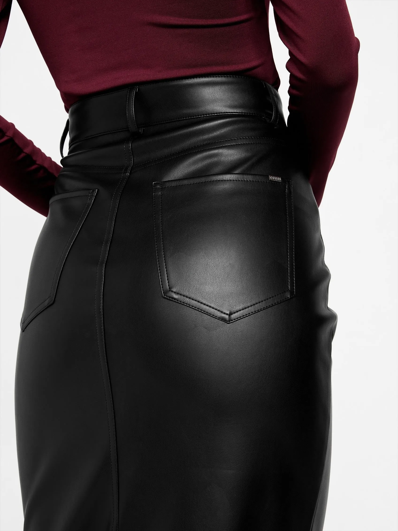 Faux-Leather Midi Skirt