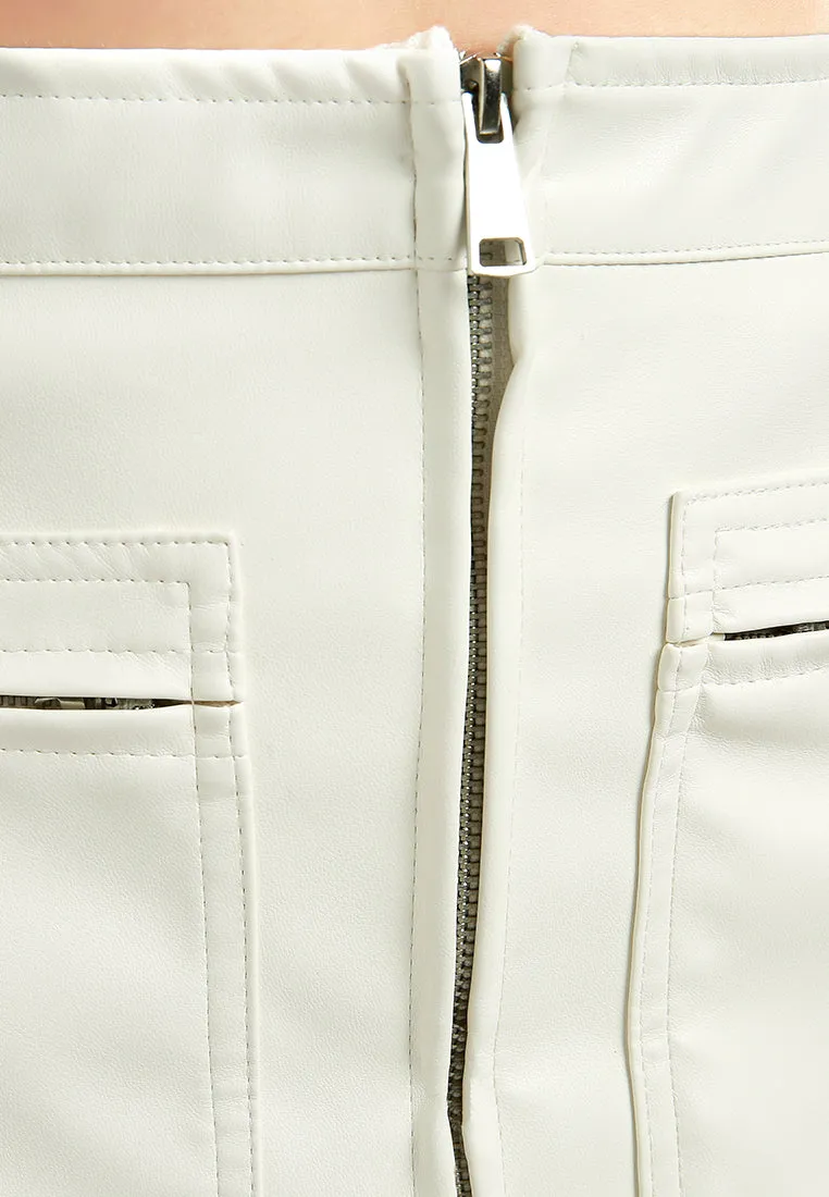 faux leather zipper detail mini skirt