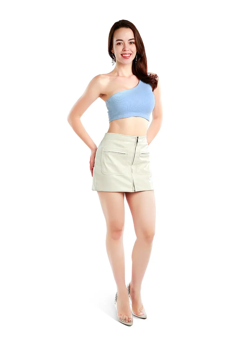 faux leather zipper detail mini skirt