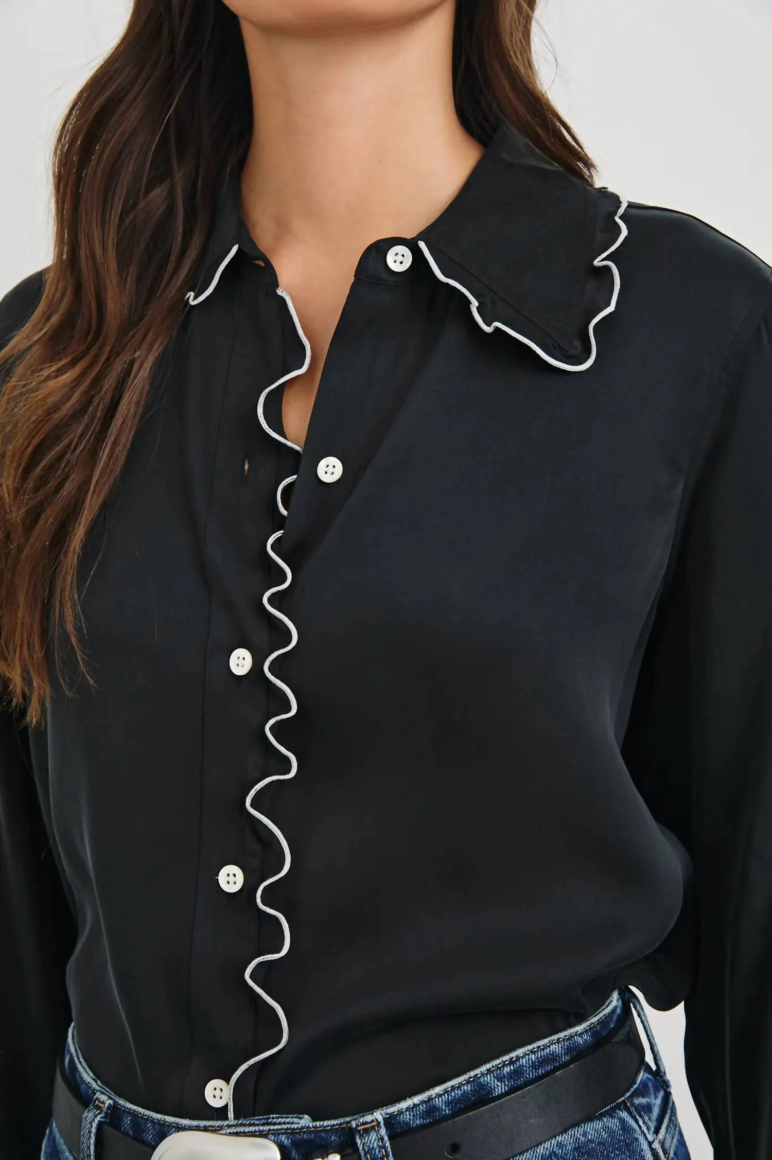 Fia Blouse In Black W/ White Piping