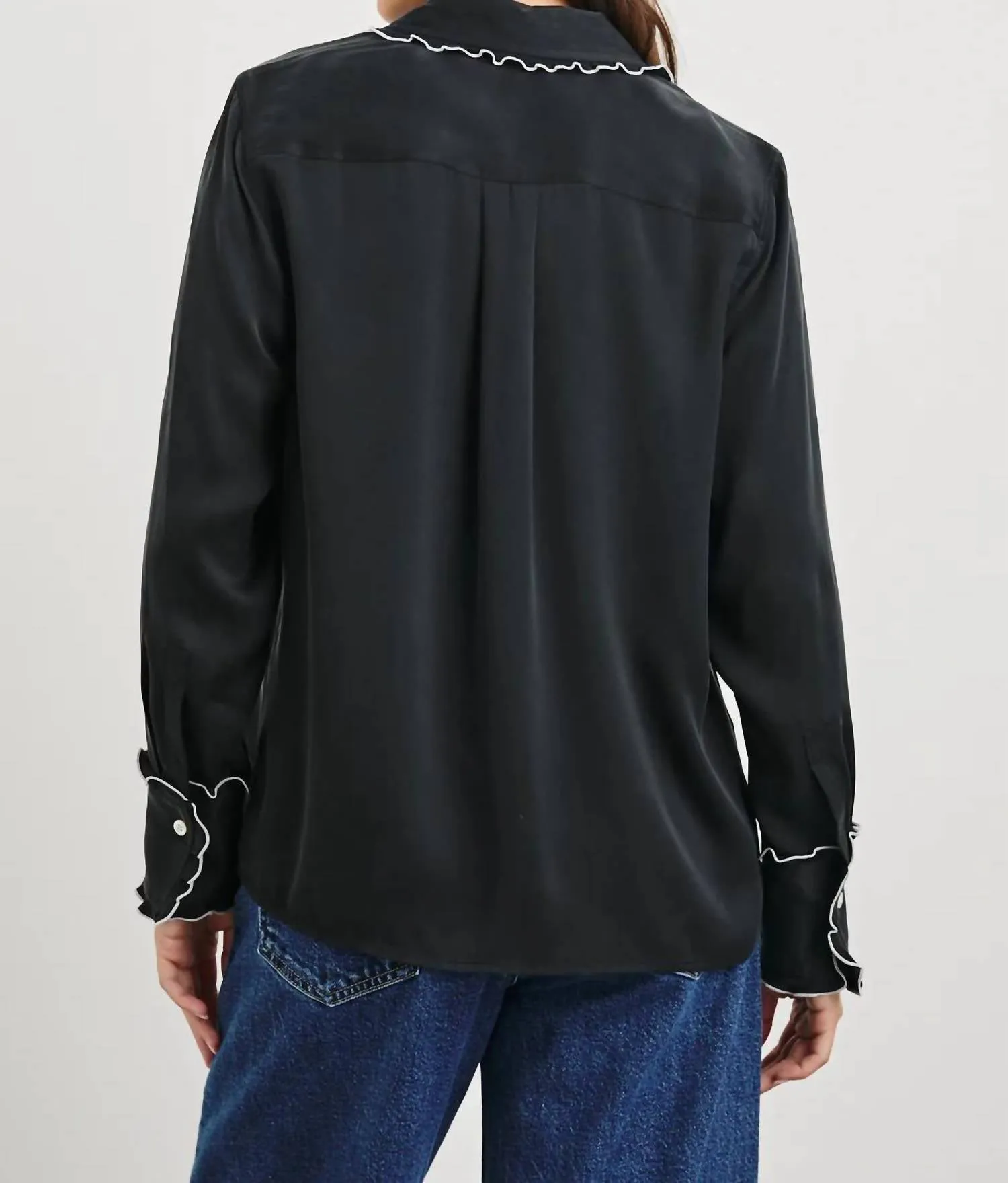 Fia Blouse In Black W/ White Piping