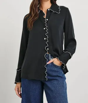 Fia Blouse In Black W/ White Piping