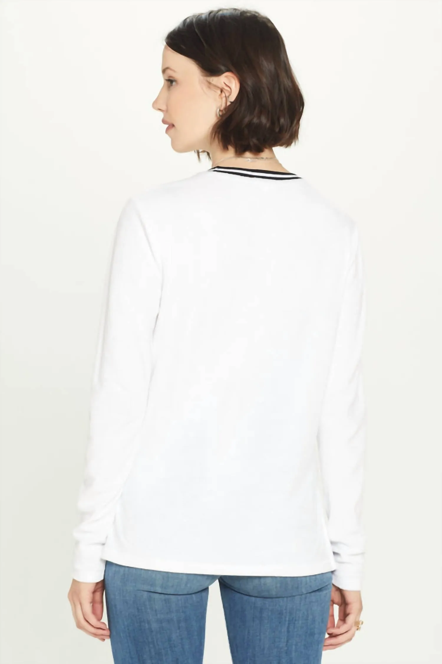 Fine Terry Ringer Long Sleeve Tee In Tipped White