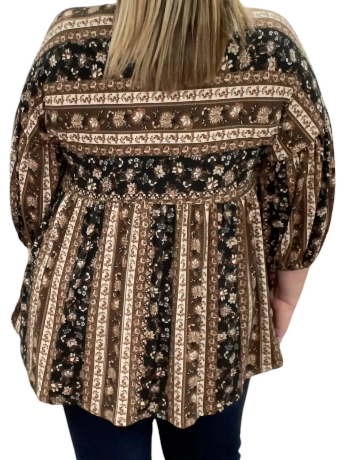 Floral Abstract Babydoll Top In Mocha