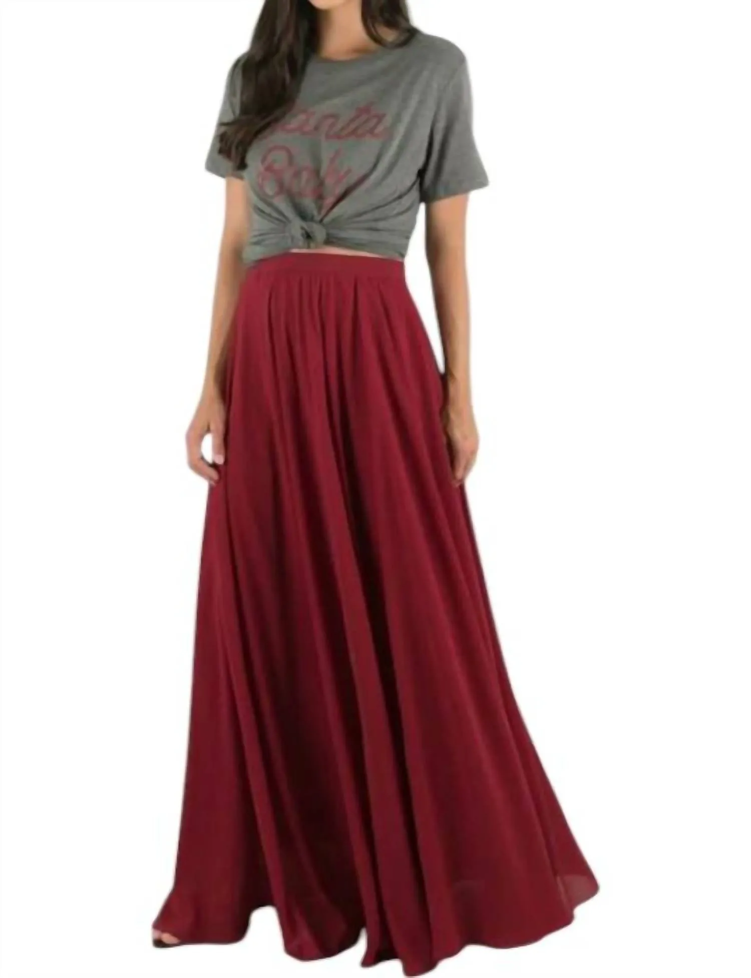 Flowy Maxi Skirt In Burgundy
