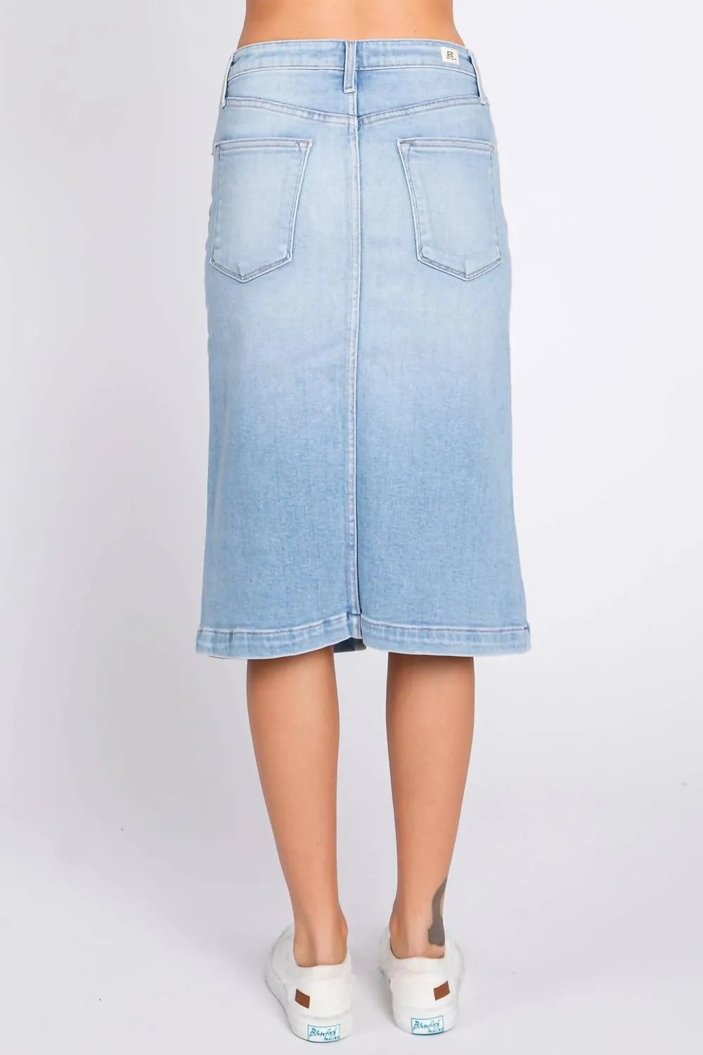 Front Slit Midi Skirt In Light Denim