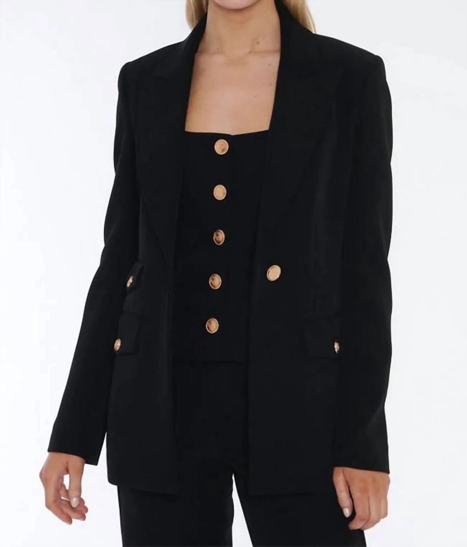 Genevieve Single Button Suit Blazer In Jet