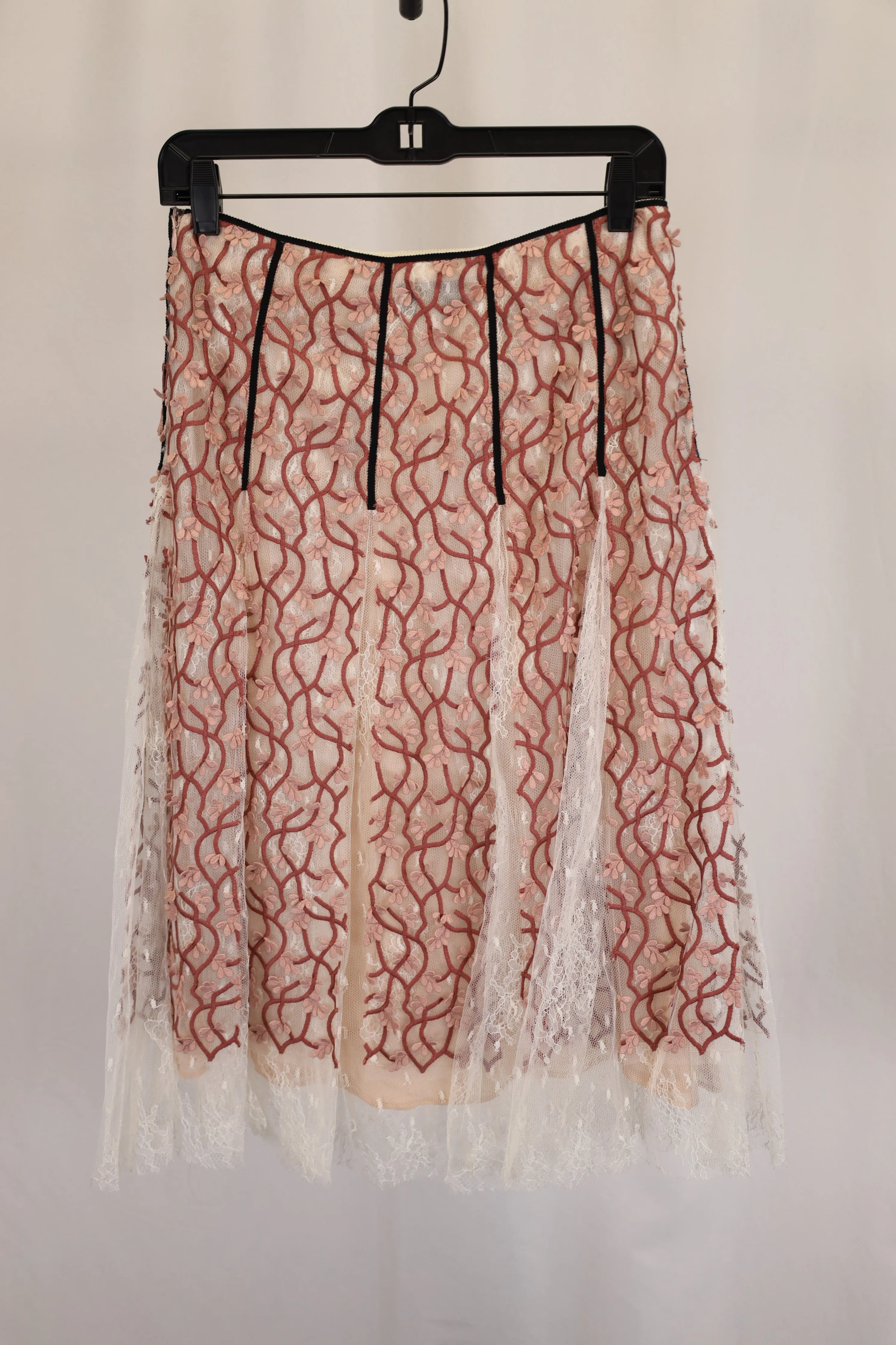 Giambattista Valli Floral Embroidered Midi Skirt in Red Polyamide