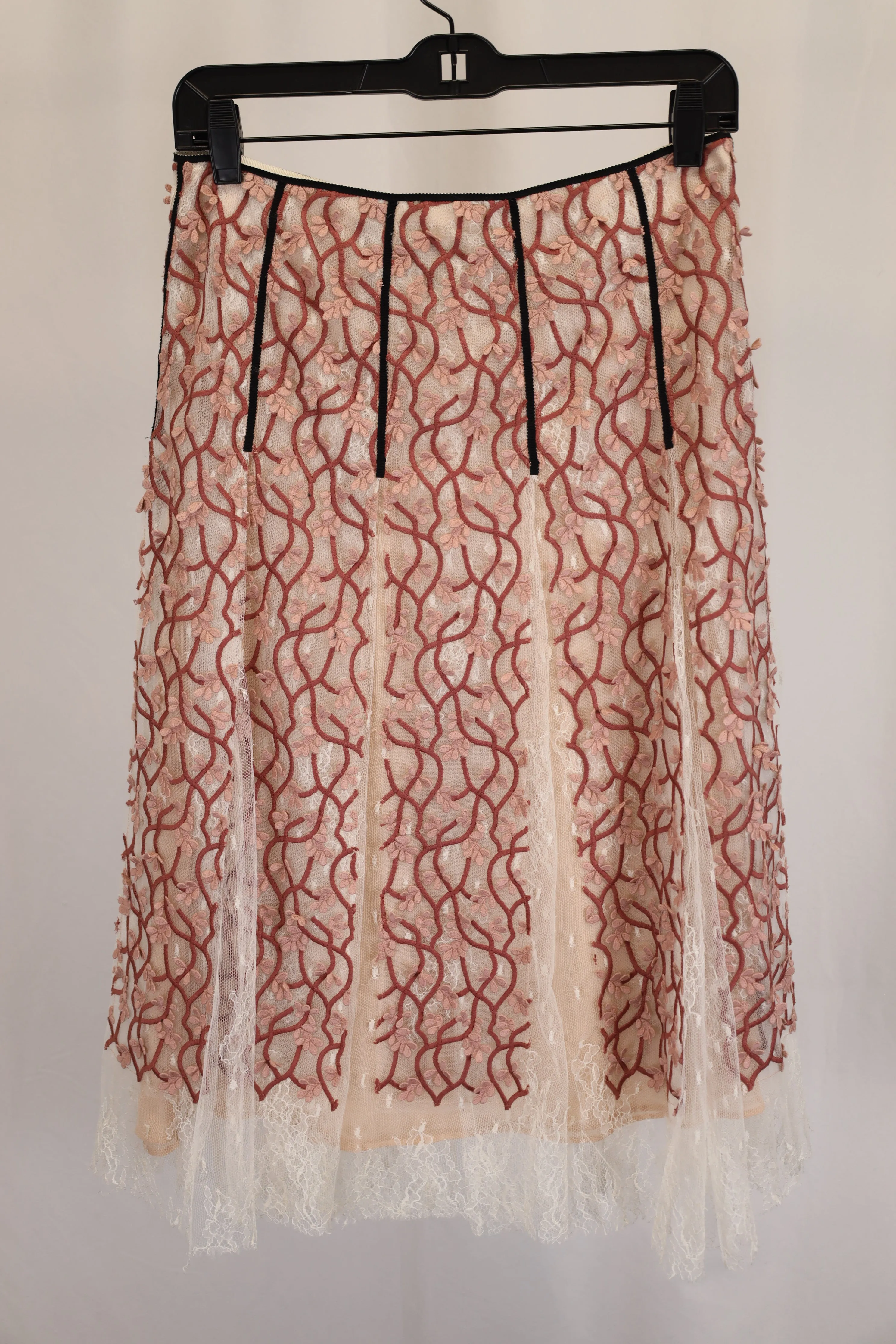 Giambattista Valli Floral Embroidered Midi Skirt in Red Polyamide