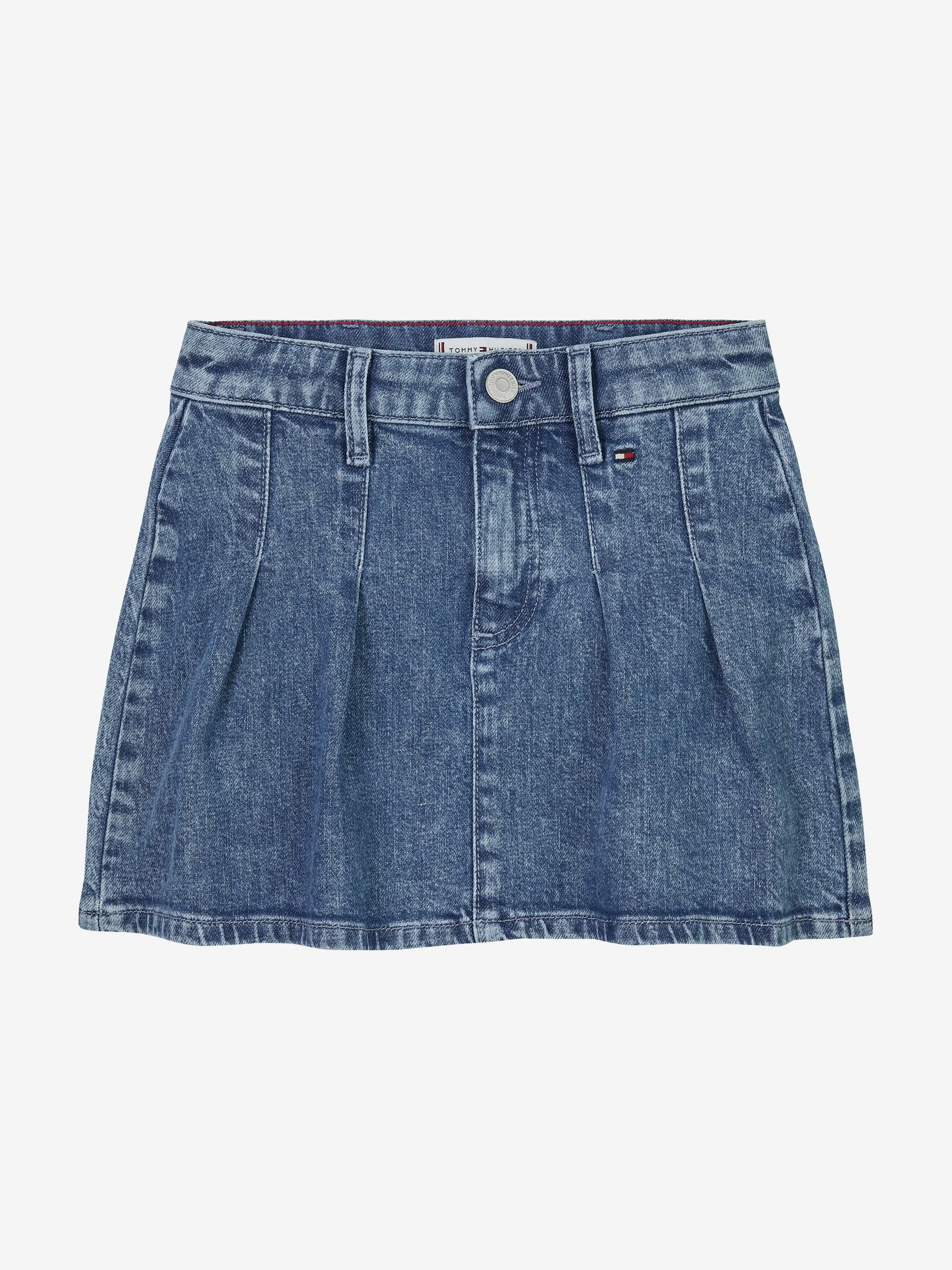 Girls Denim Pleated Skirt in Blue