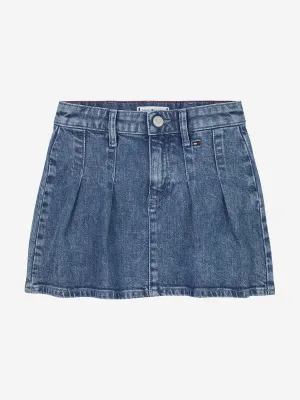 Girls Denim Pleated Skirt in Blue