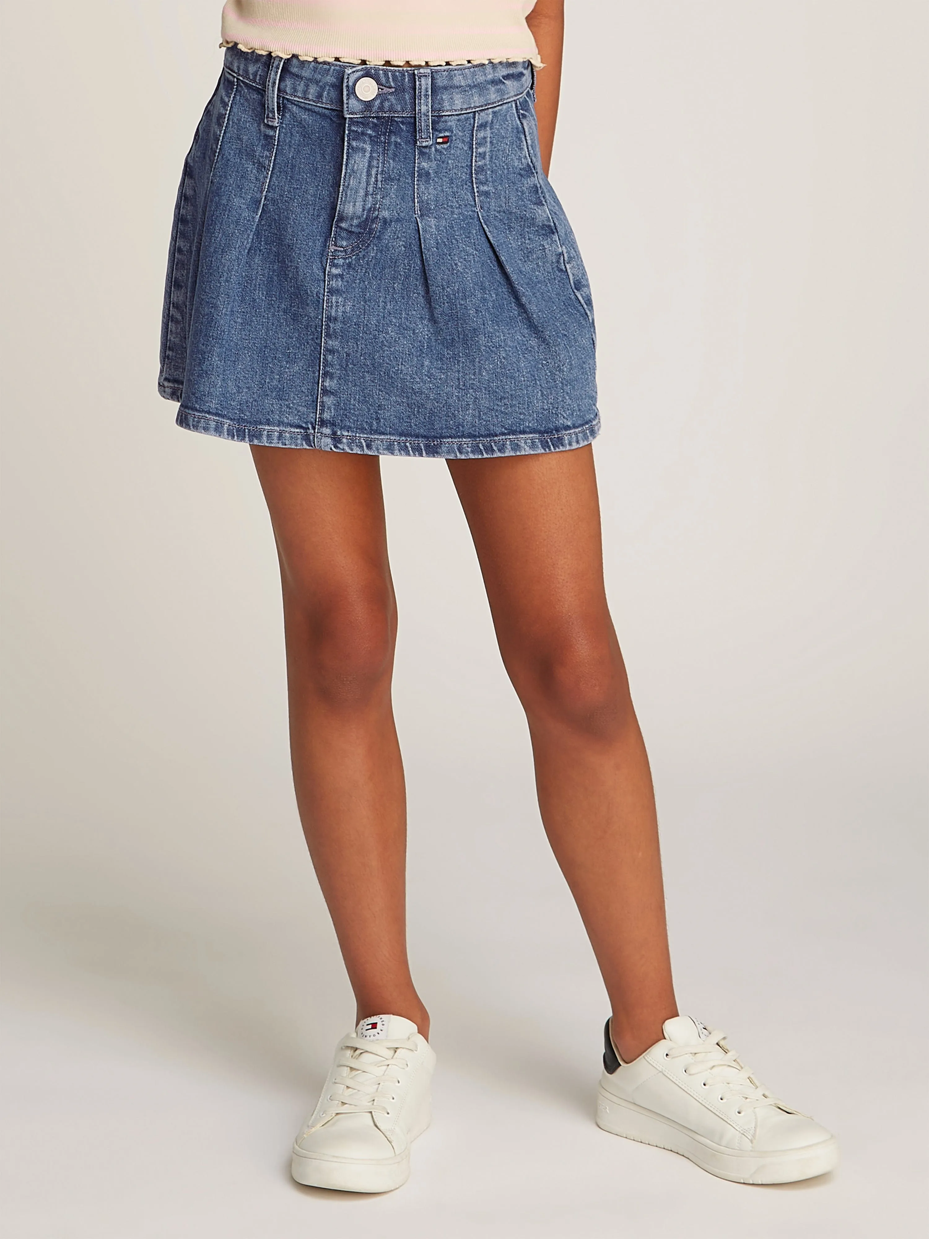 Girls Denim Pleated Skirt in Blue