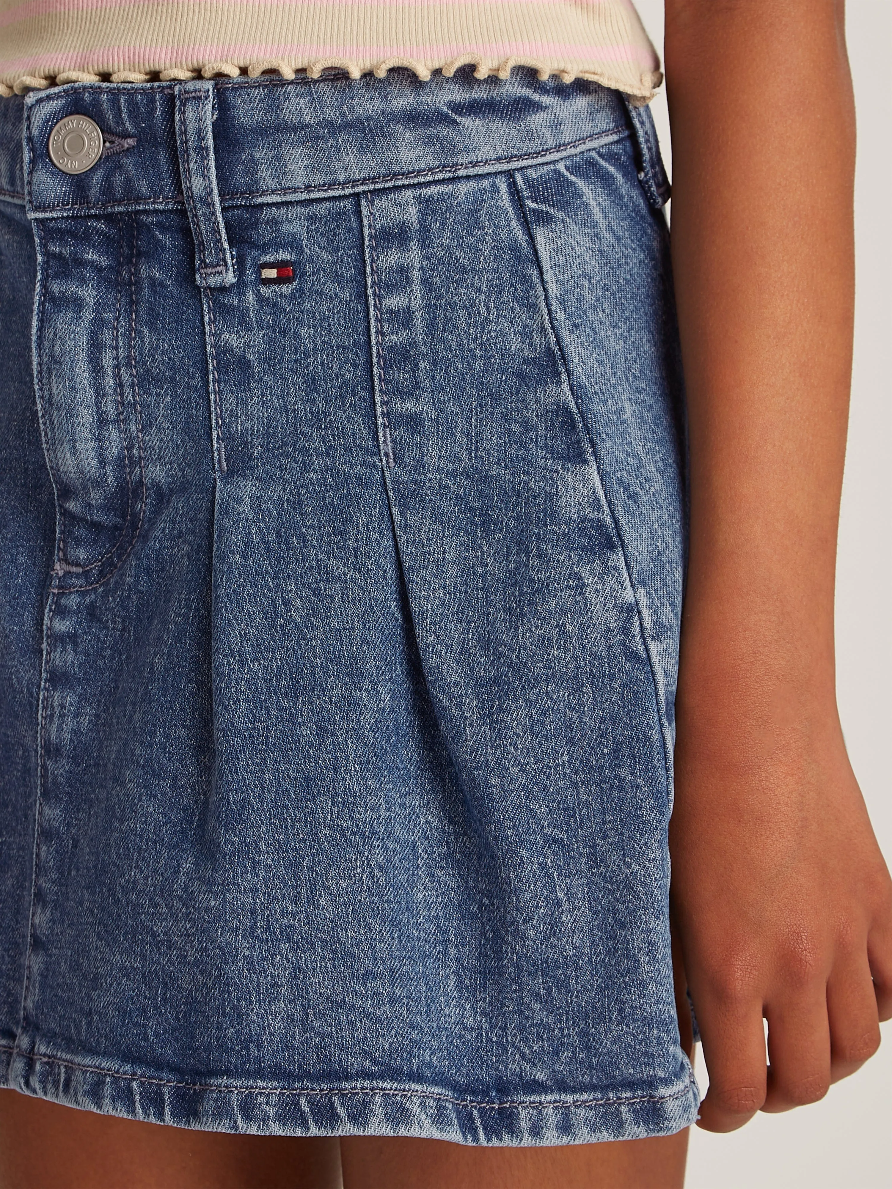 Girls Denim Pleated Skirt in Blue