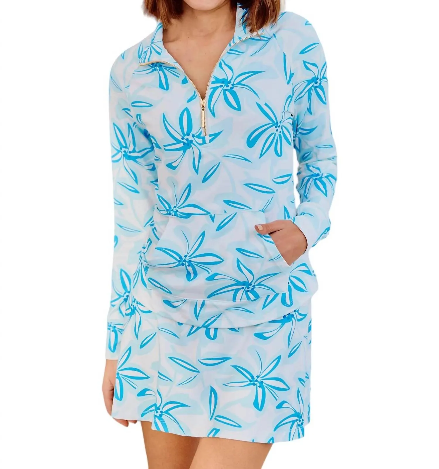 Hamptons Half Zip Long Sleeve Upf 50 Top In Tiki Time
