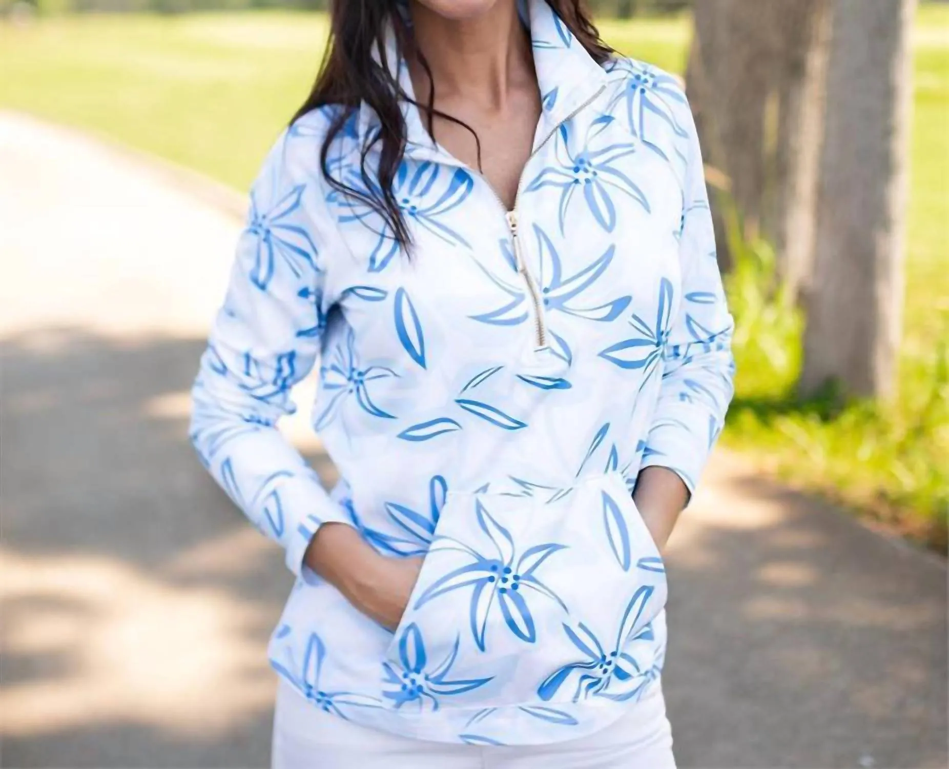 Hamptons Half Zip Long Sleeve Upf 50 Top In Tiki Time