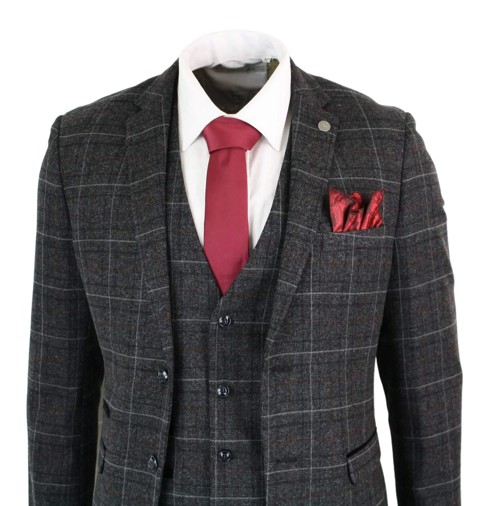 Harvey Grey 3 Piece Tweed Suit Herringbone