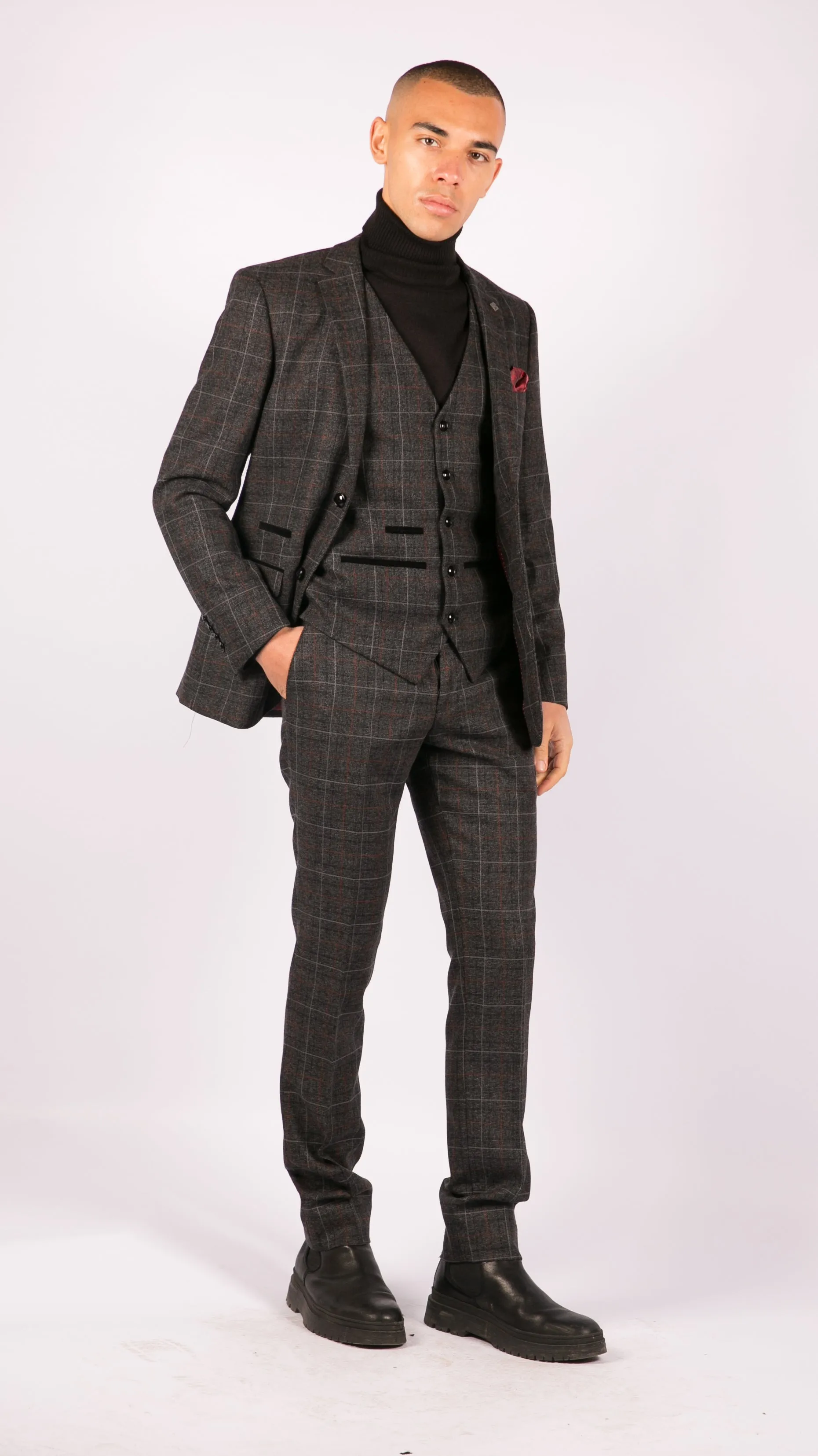 Harvey Grey 3 Piece Tweed Suit Herringbone
