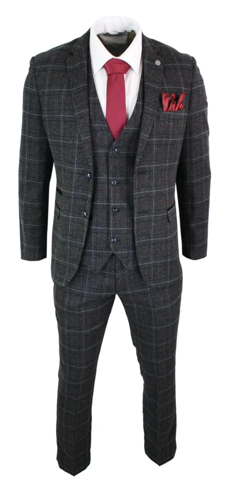 Harvey Grey 3 Piece Tweed Suit Herringbone