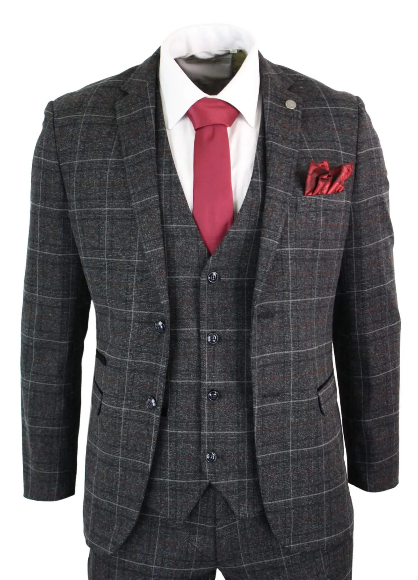 Harvey Grey 3 Piece Tweed Suit Herringbone