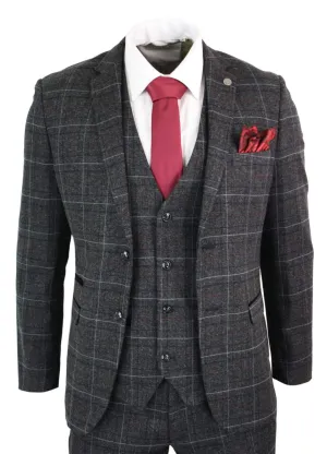Harvey Grey 3 Piece Tweed Suit Herringbone