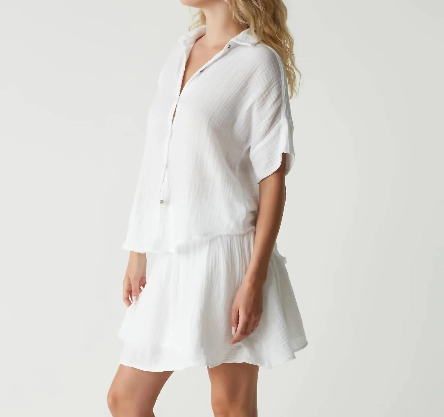 Havana Smocked Gauze Skirt In White