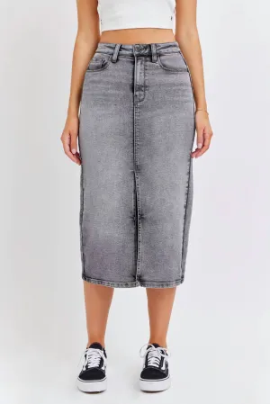 High Rise Midi Skirt In Grey