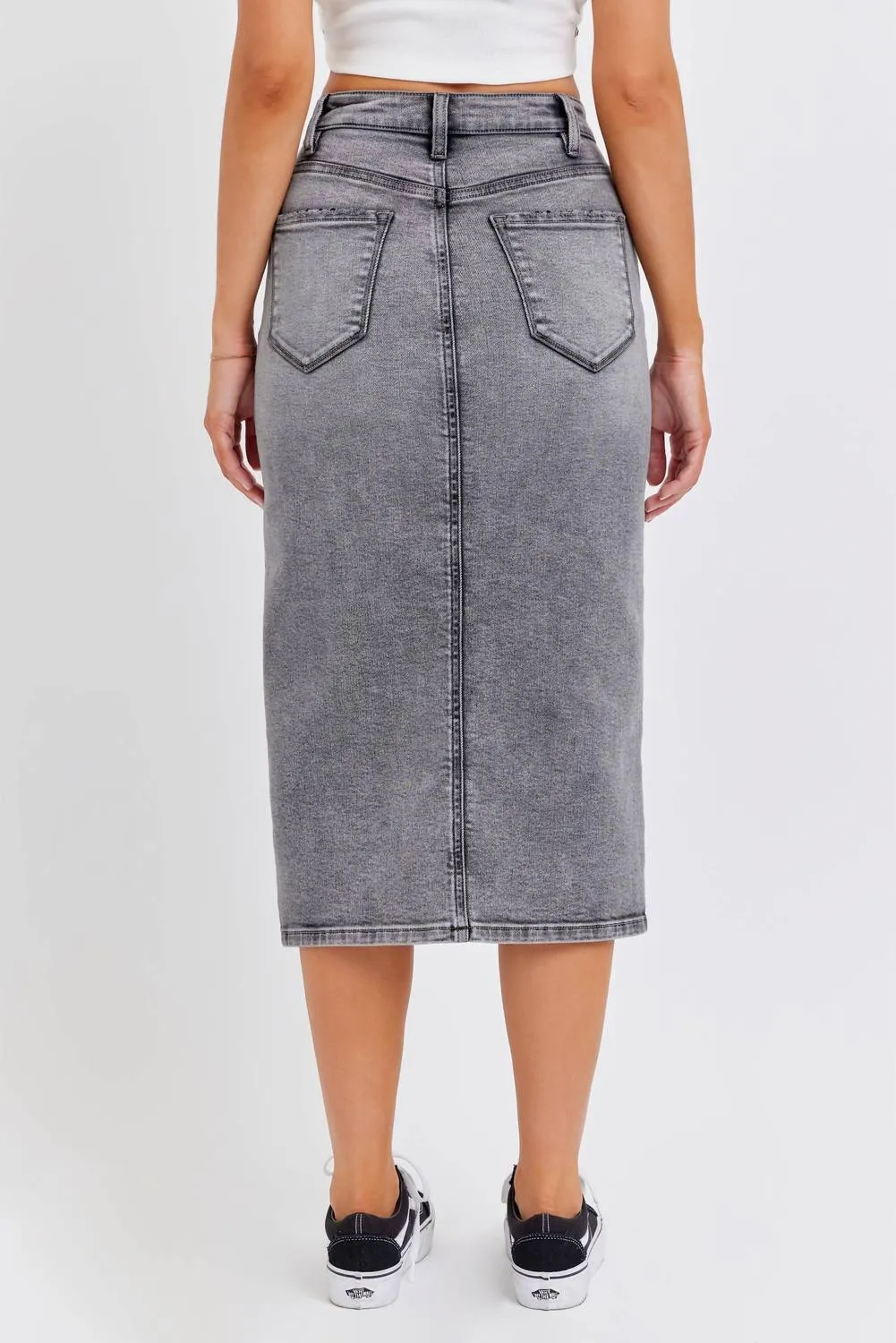 High Rise Midi Skirt In Grey