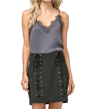 High Waist Grommet Mini Skirt In Black