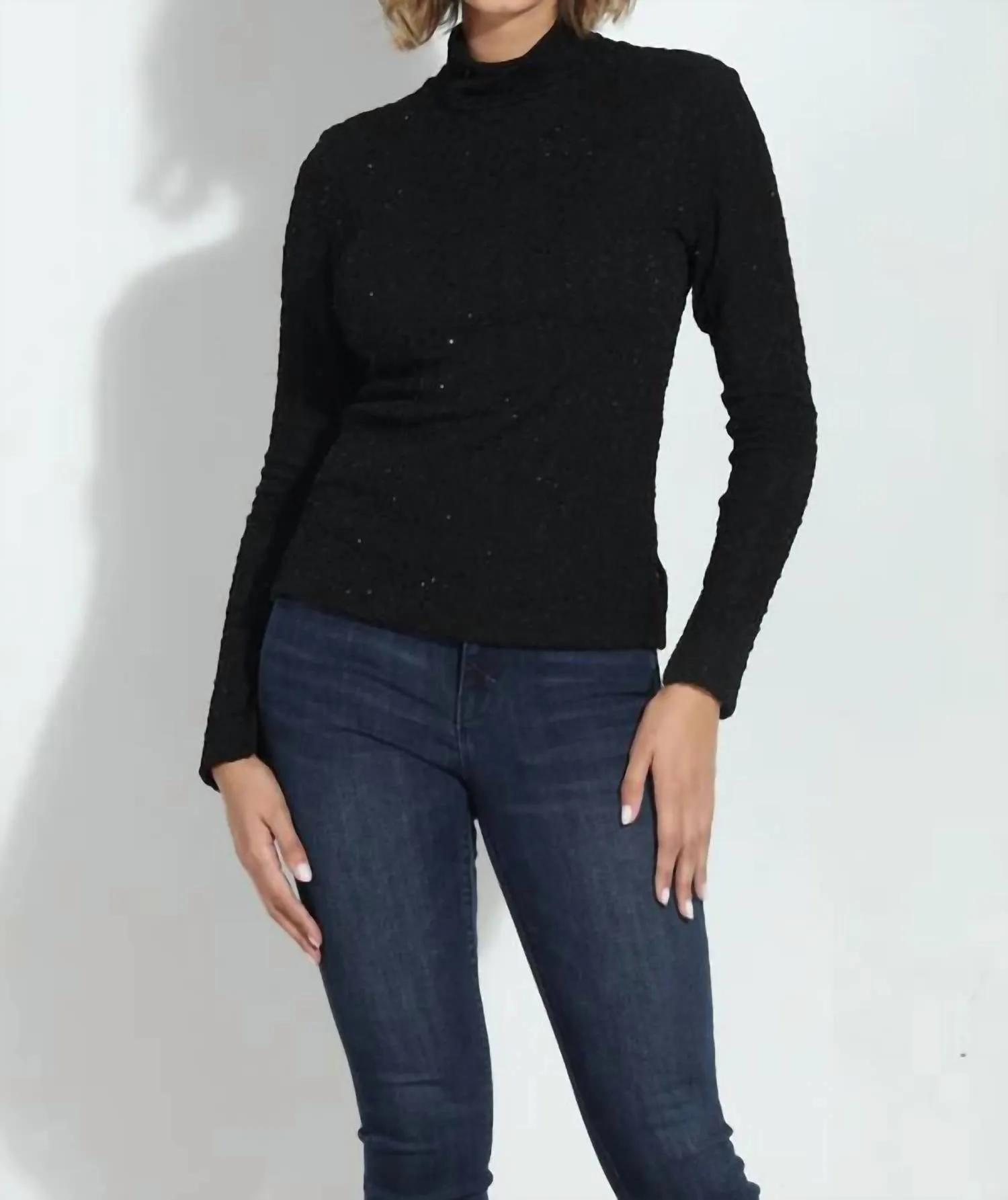 Holiday Turtle Neck Long Sleeve Tee Top In Fastima Sparkle