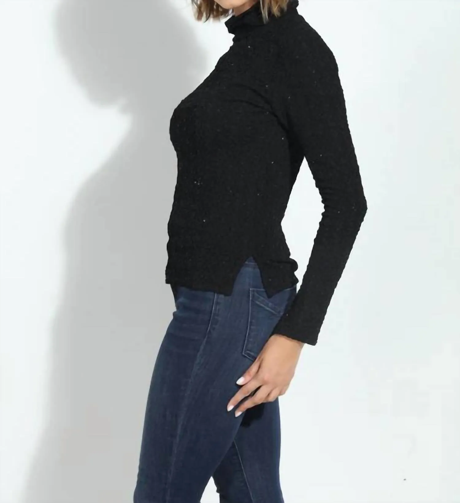 Holiday Turtle Neck Long Sleeve Tee Top In Fastima Sparkle