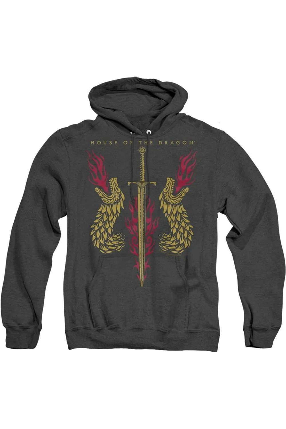 House Of The Dragon Sword And Dragon Heads Adult Heather Hoodie / Hooded Sweatshirt