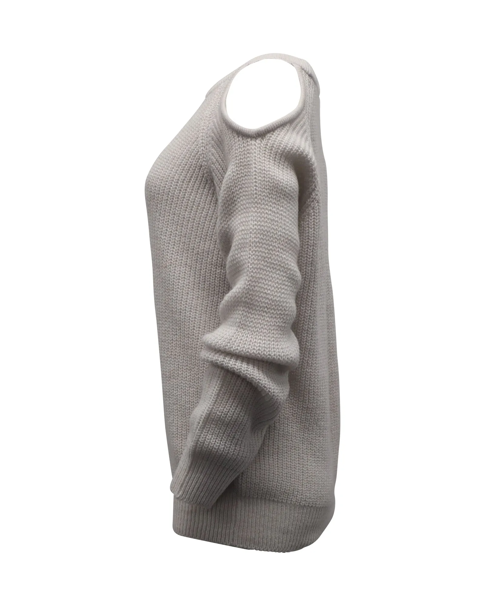 Iro Lineisy Cold Shoulder Ribbed Knit Sweater in Light Beige Acrylic
