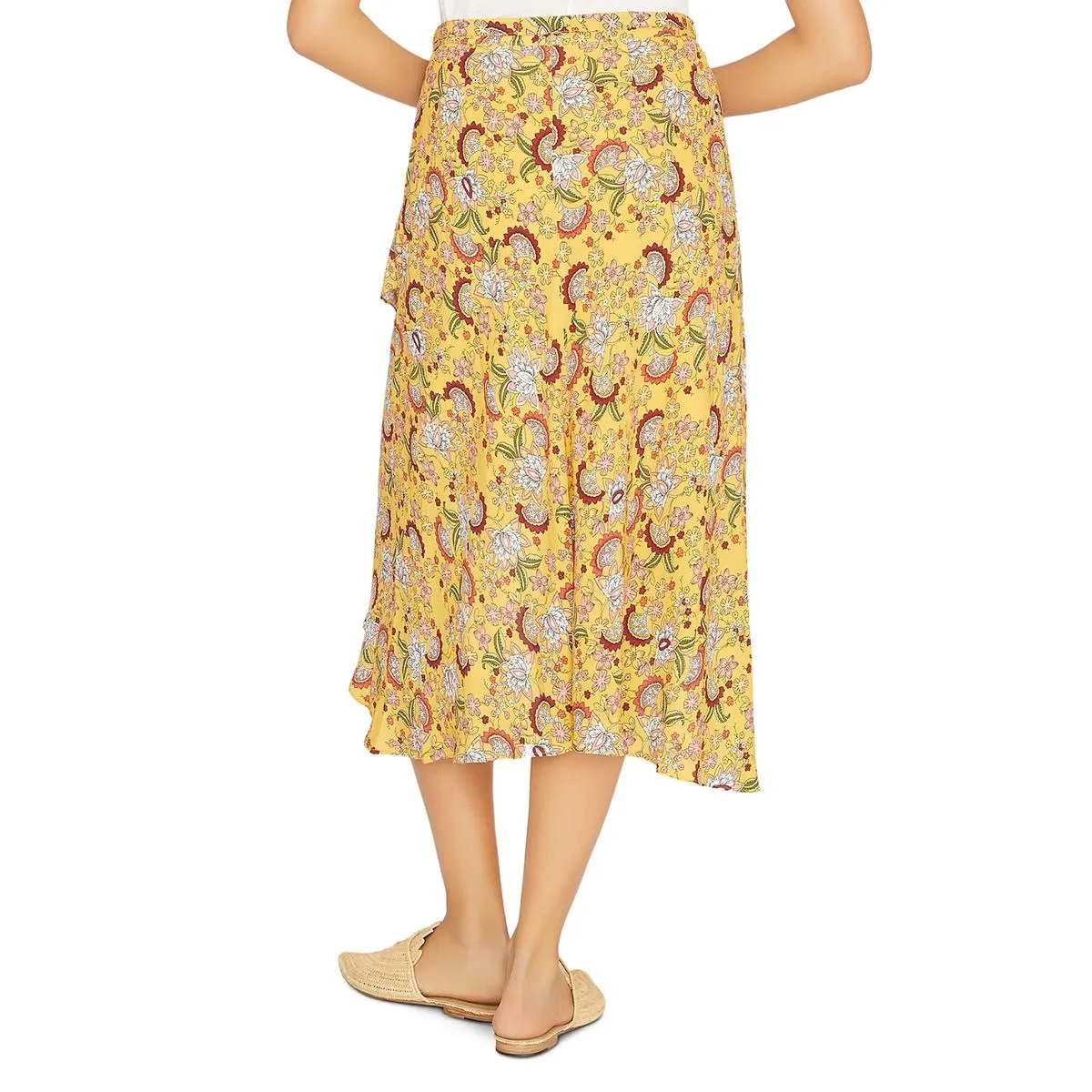 Jamie Womens Floral Hi-Low Midi Skirt