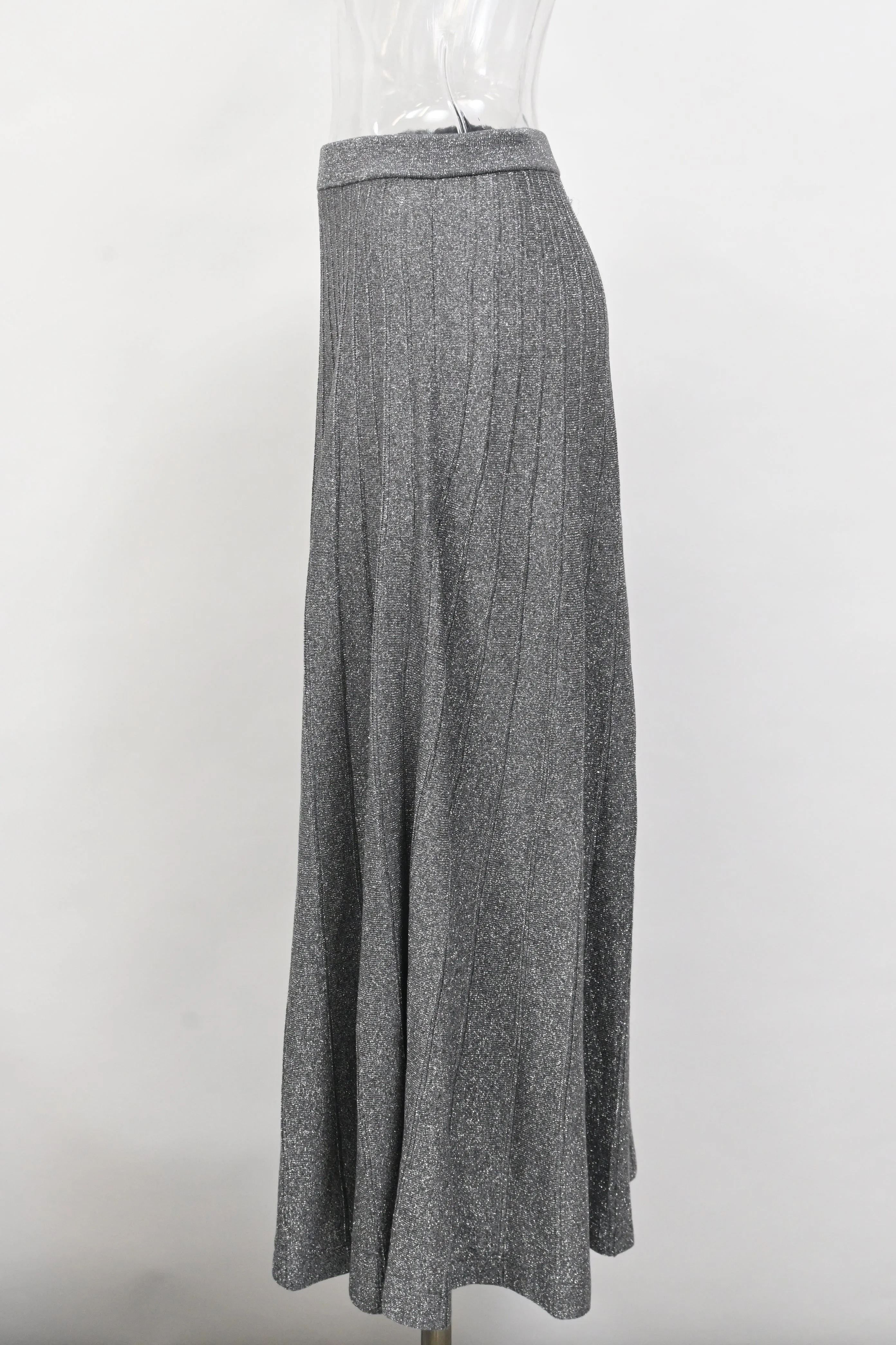 Joseph Pleated Lurex Midi Skirt in Grey Viscose