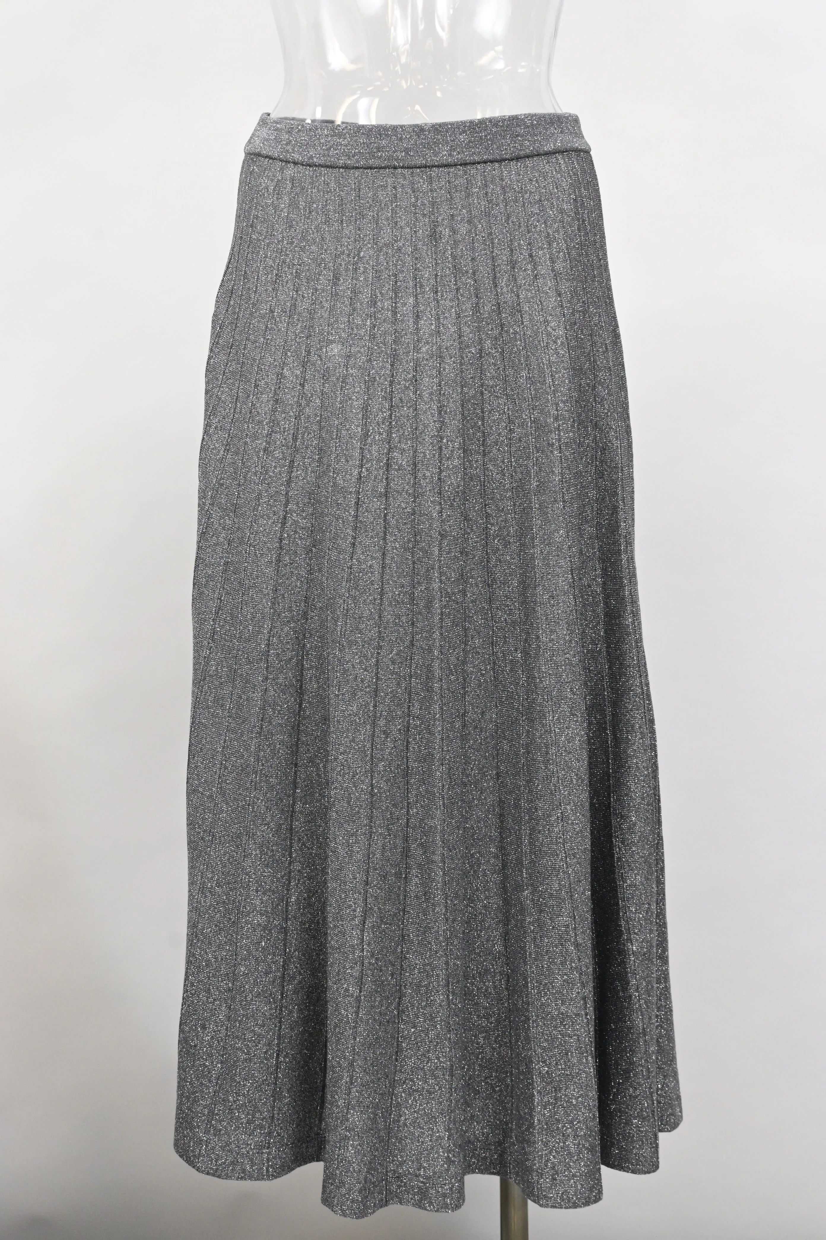 Joseph Pleated Lurex Midi Skirt in Grey Viscose