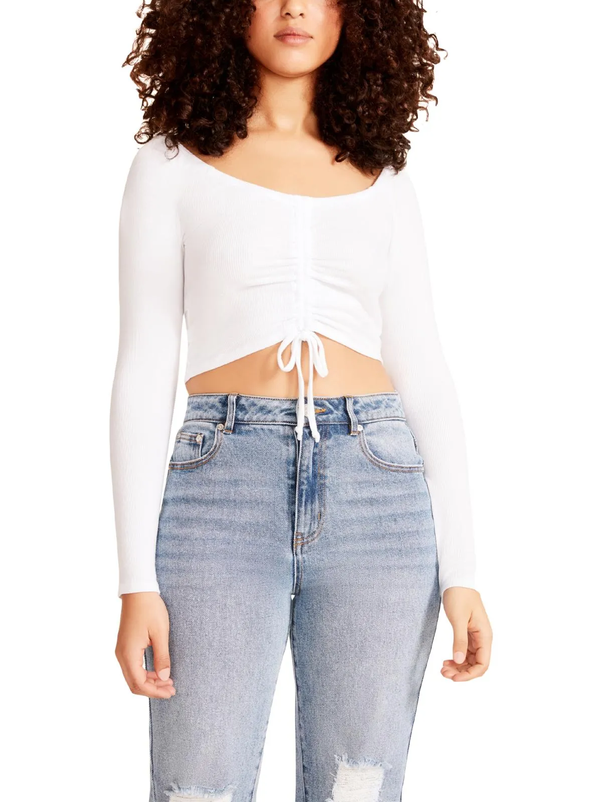 Juniors Womens Ribbed Ruched Crop Top