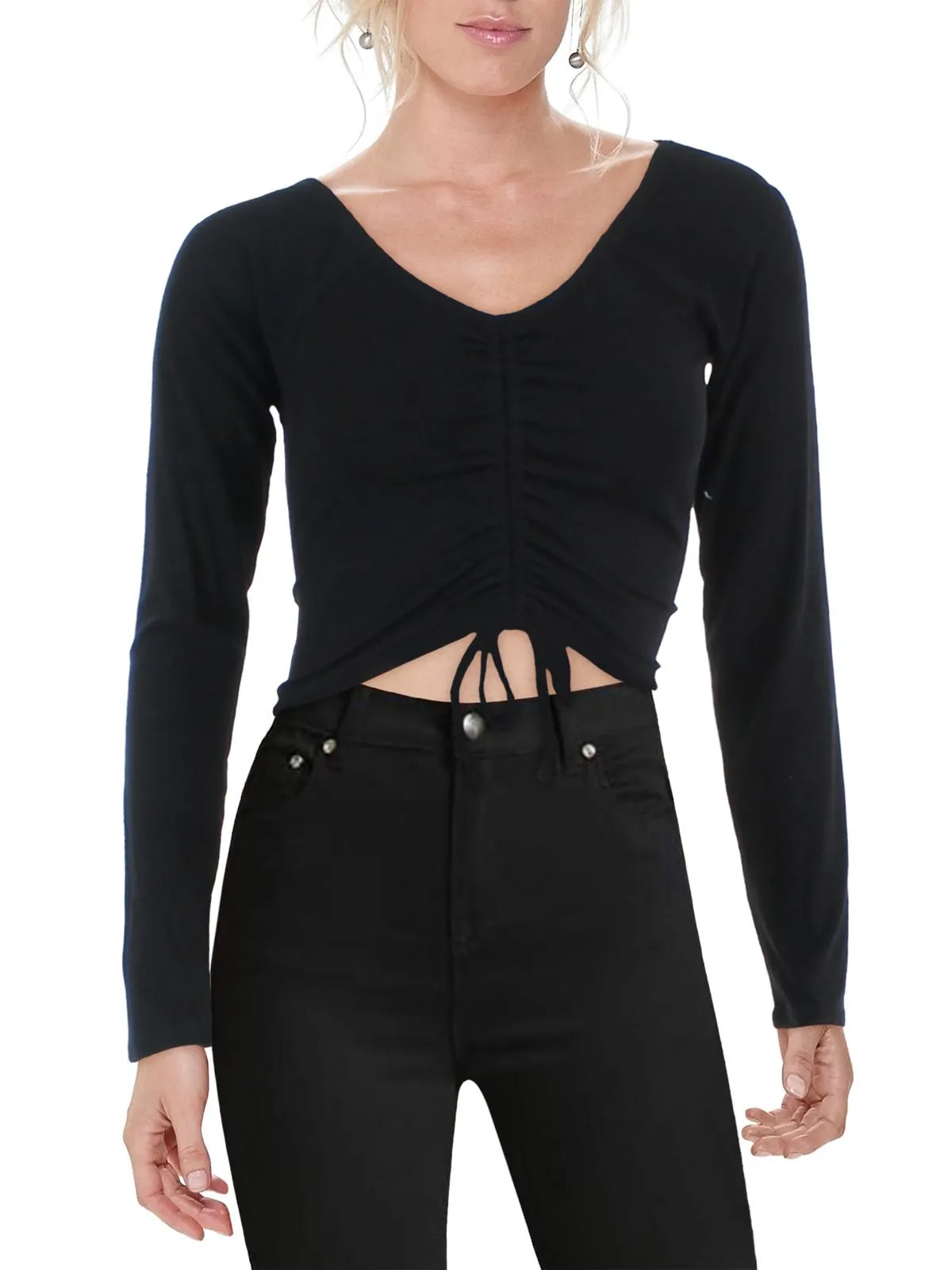 Juniors Womens Ribbed Ruched Crop Top