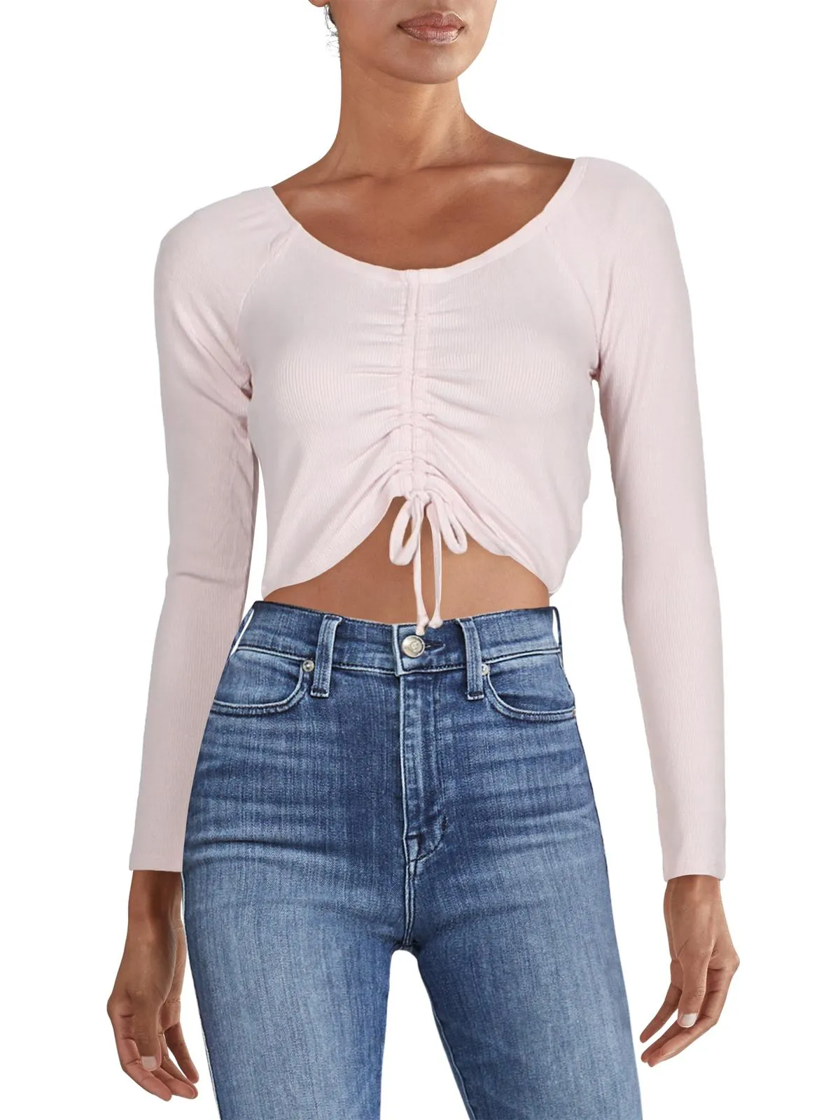 Juniors Womens Ribbed Ruched Crop Top