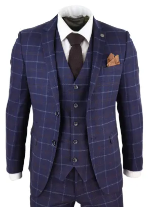 Kenneth 3 Piece Blue Suit Tweed Check