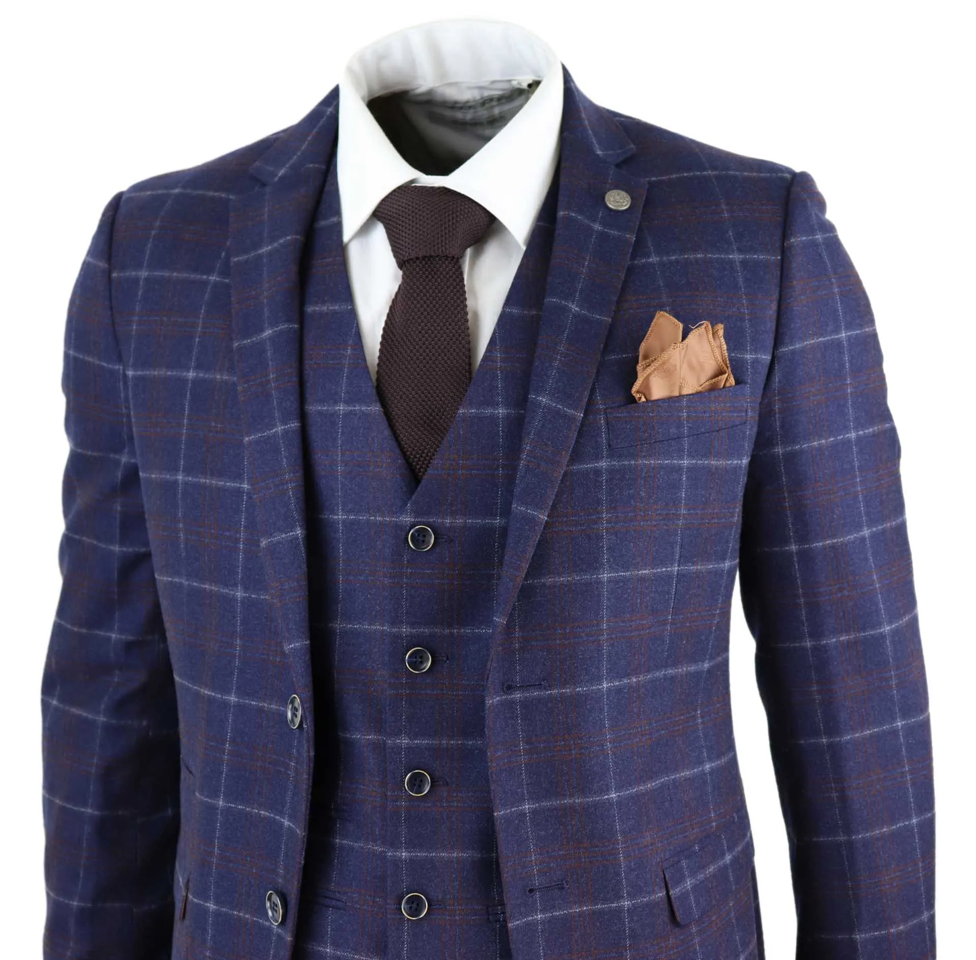 Kenneth 3 Piece Blue Suit Tweed Check