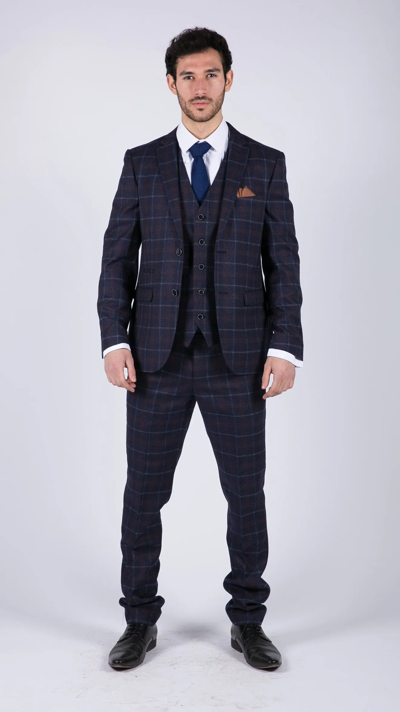 Kenneth 3 Piece Blue Suit Tweed Check