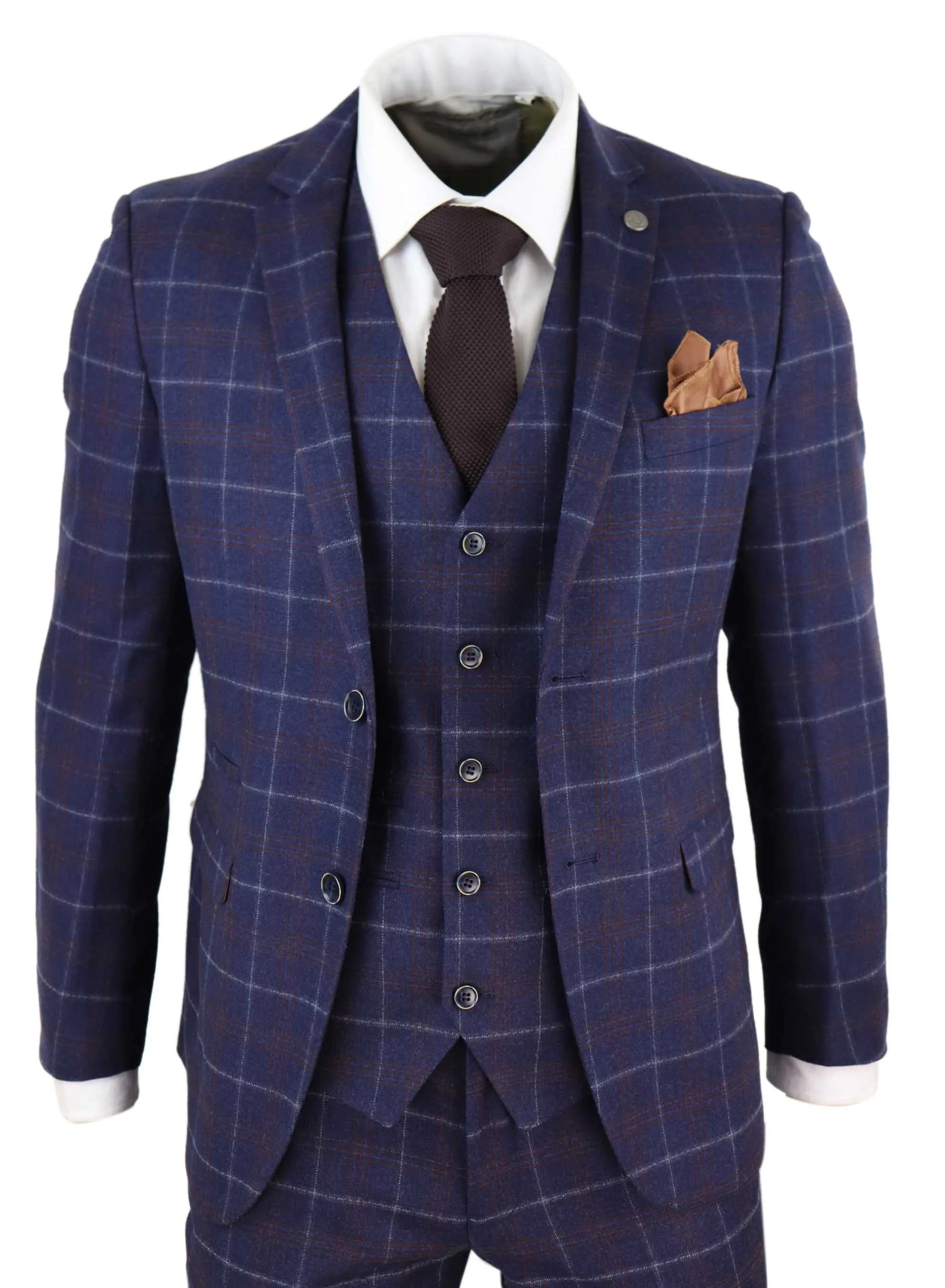 Kenneth 3 Piece Blue Suit Tweed Check