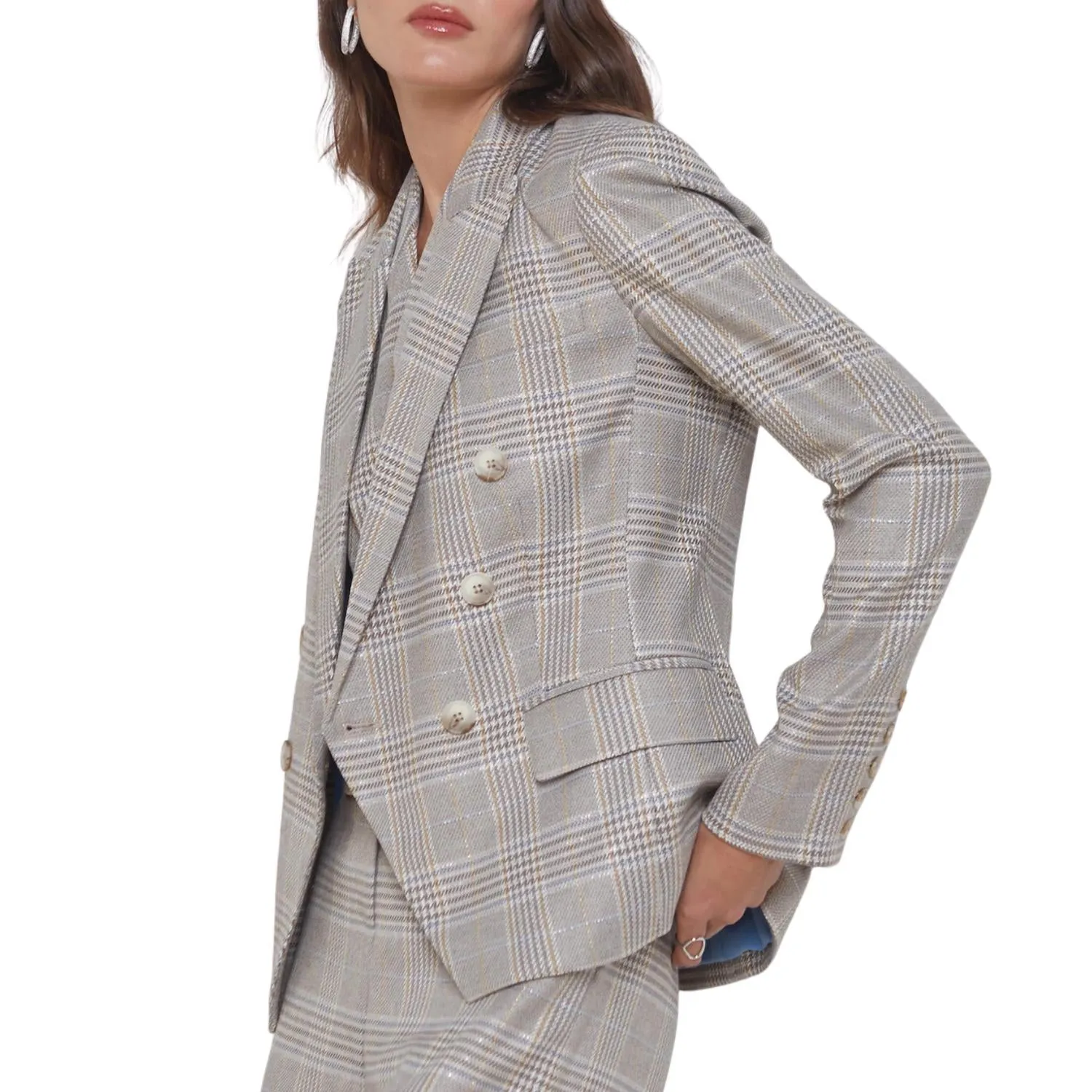 Kenzie Blazer In Metallic In Ivory Neutral Multi