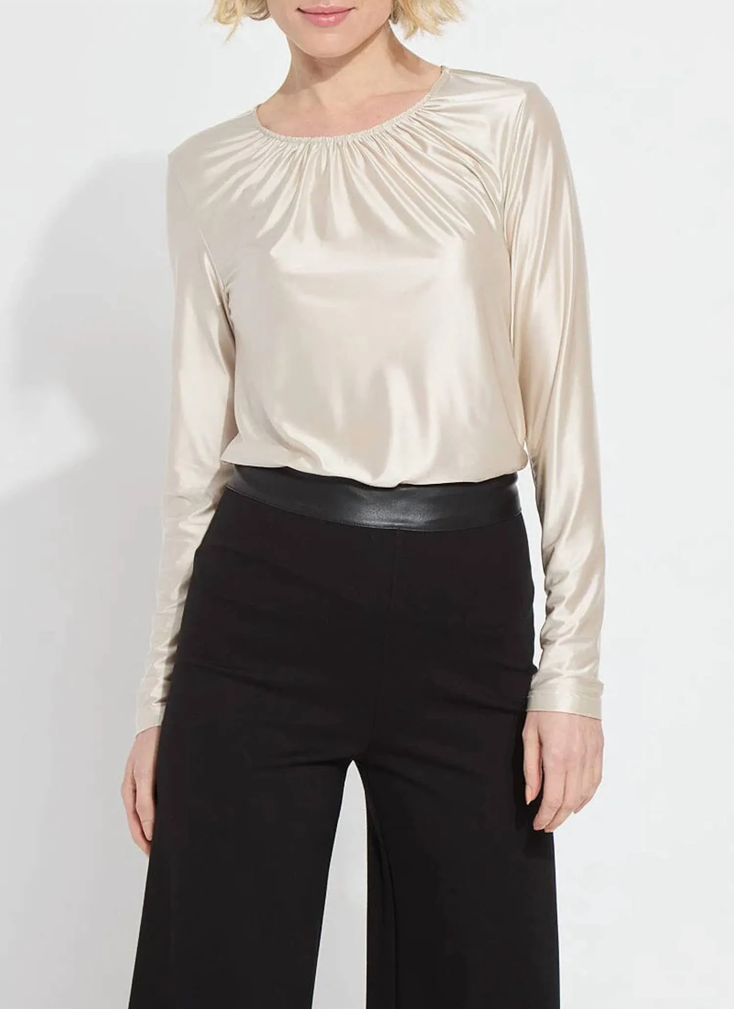 Larissa Satin Jersey Tee Top In Light Pewter