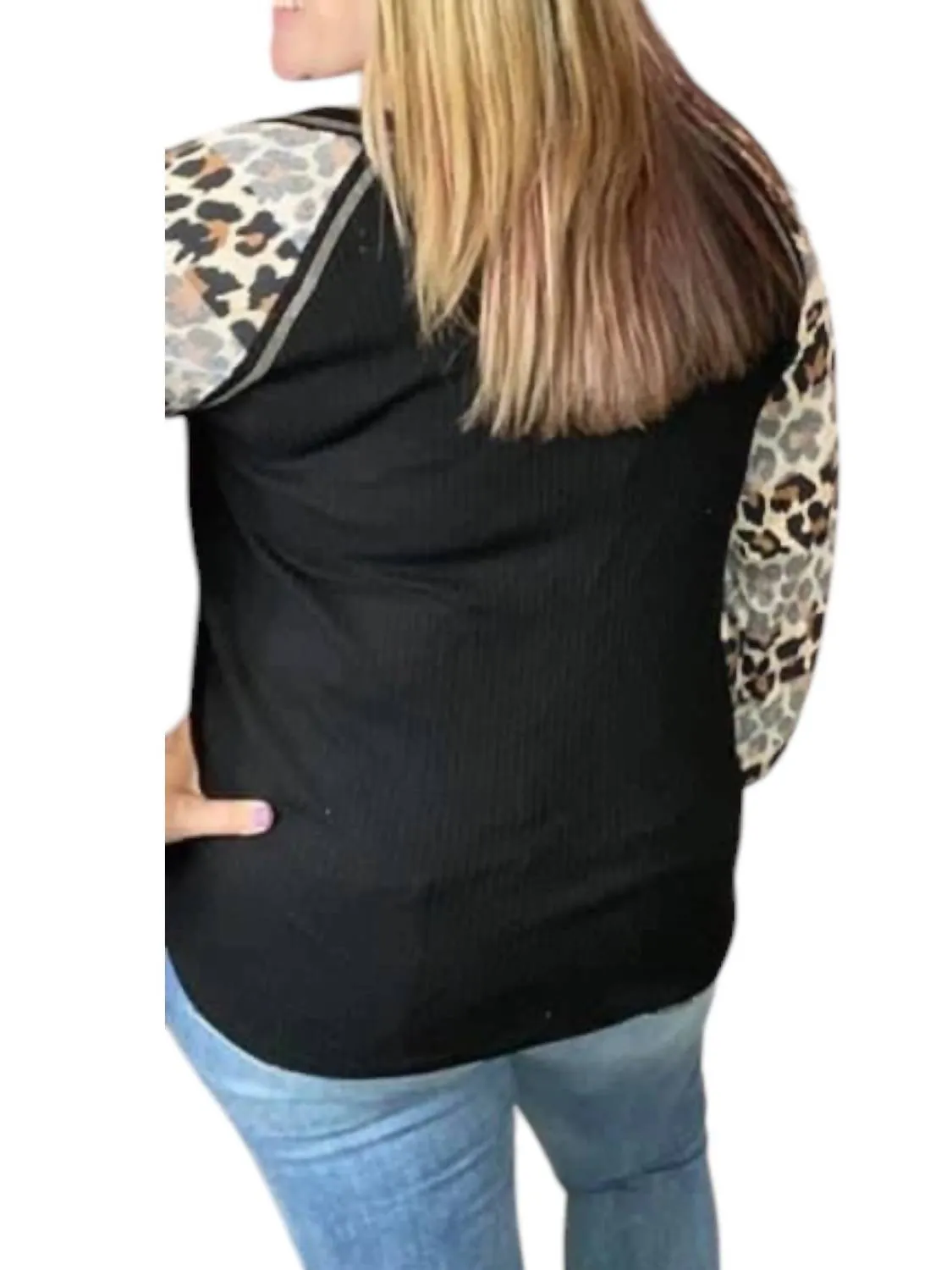 Leopard Puff Sleeve Top In Black