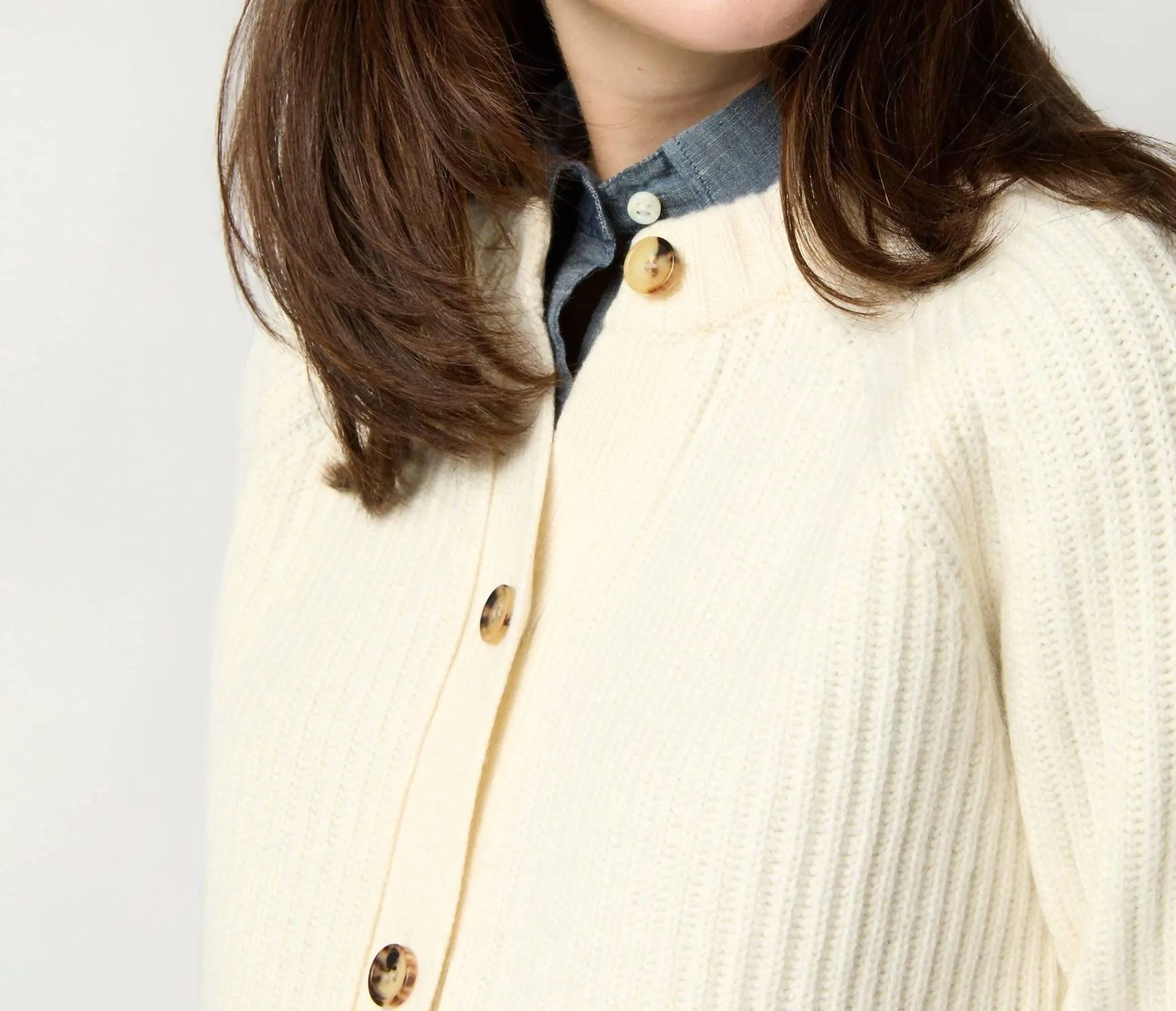Lexie Shaker Stitch Cardigan In Ivory Cashmere