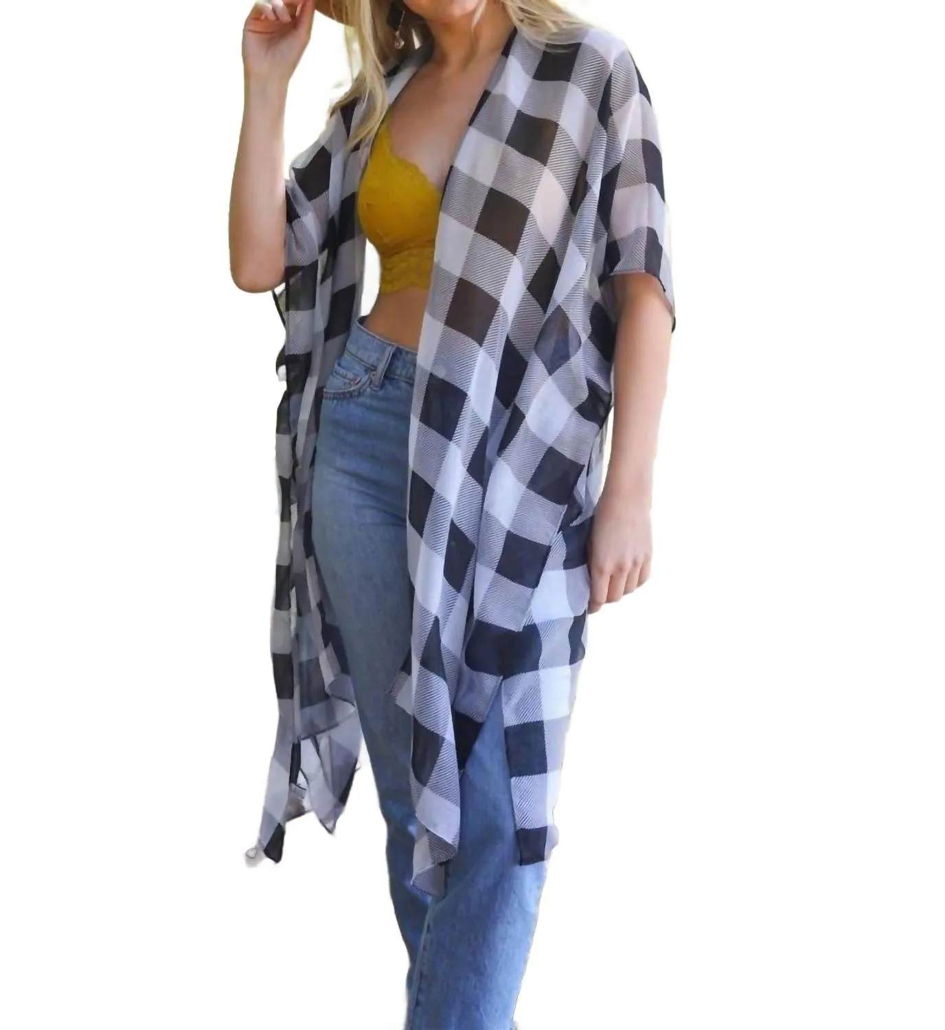 Lightweight Buffalo Check Kimono In Black & White